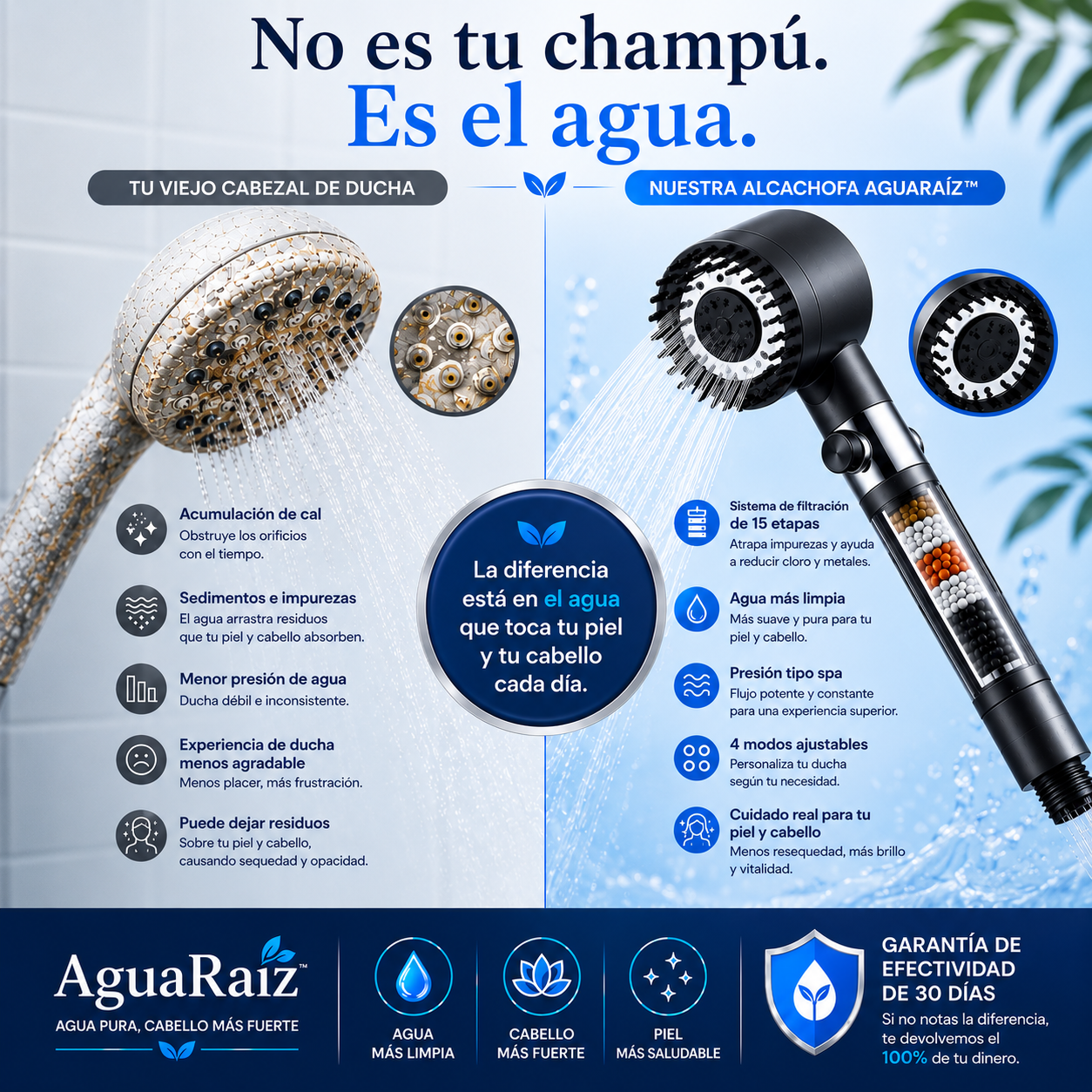 AguaRaíz Alcachofa de ducha de alta presión