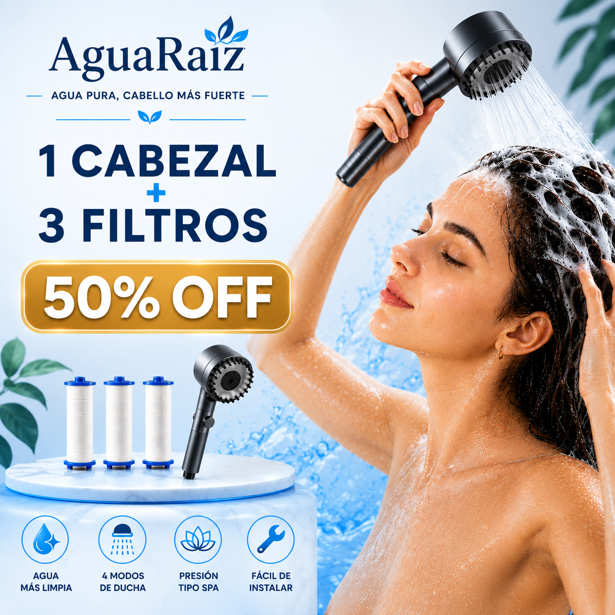 AguaRaíz Alcachofa de ducha de alta presión